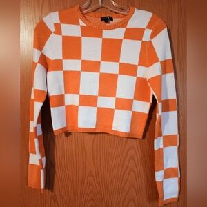 Papermoon Orange and White Checkered Crop Top